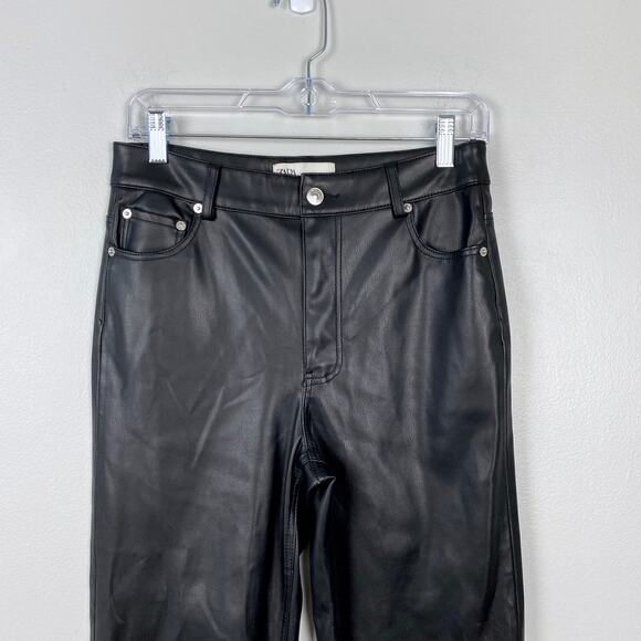 Zara Full Length Faux the '90s Leather Pants in Black High Waist Straight Leg 4 - Picture 3 of 11